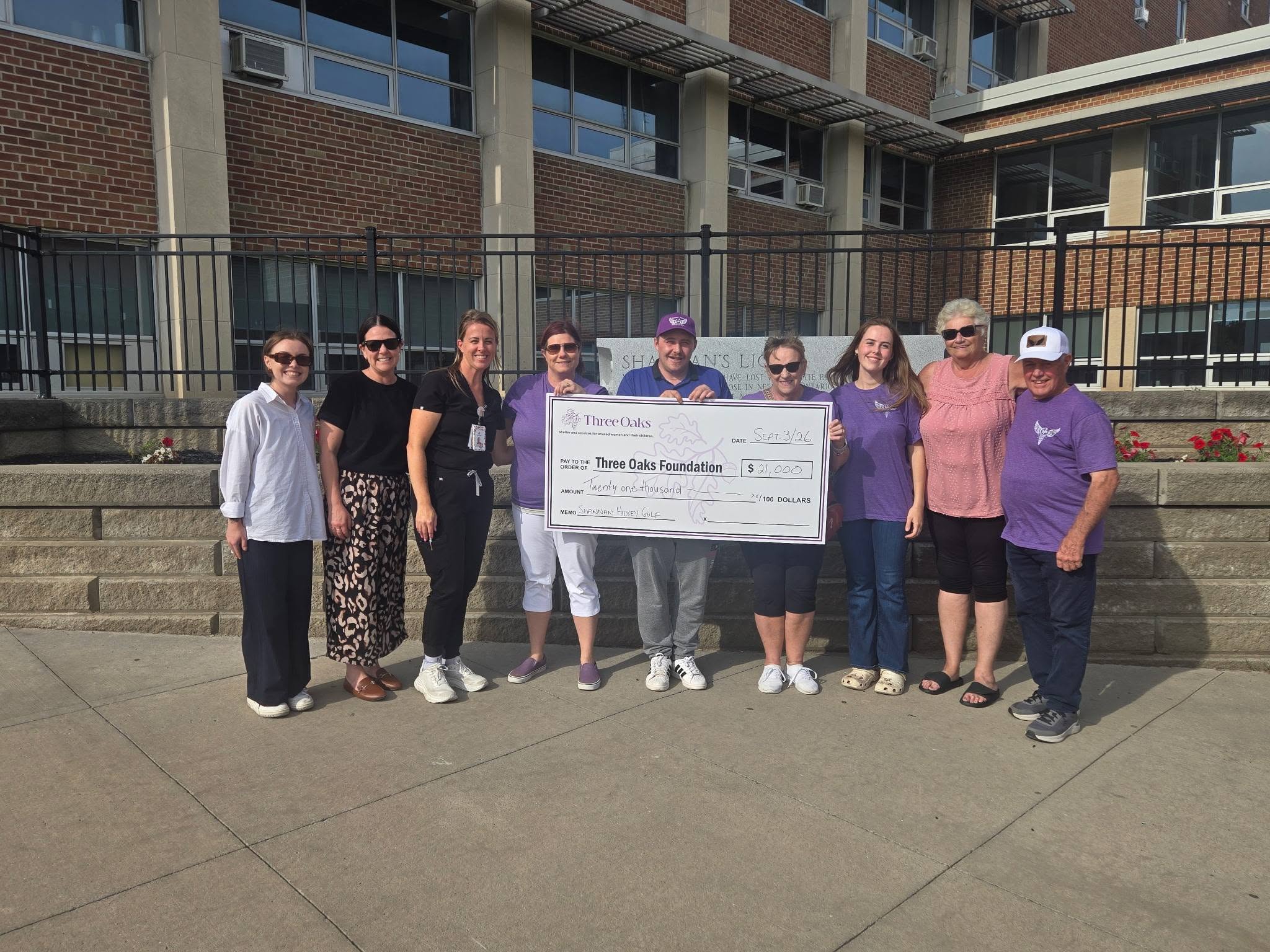 2026 cheque presentation of $21,000 to Three Oaks Foundation