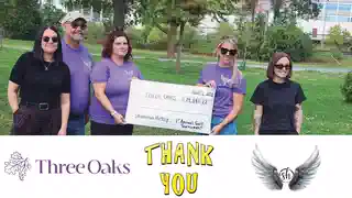 Supporters presenting a cheque to Three Oaks Foundation at the 1st Annual Shannan Hickey Memorial Golf Tournament