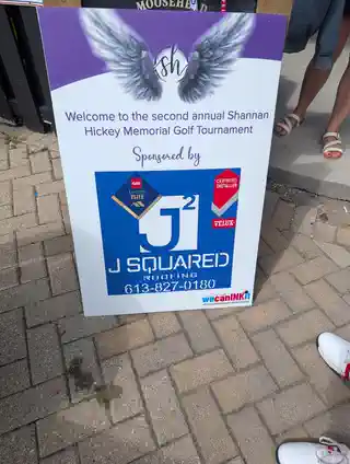 J² Squared Roofing sponsor board for the second annual tournament