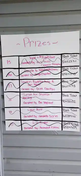 Third golf tournament prize board with donated passes and prizes